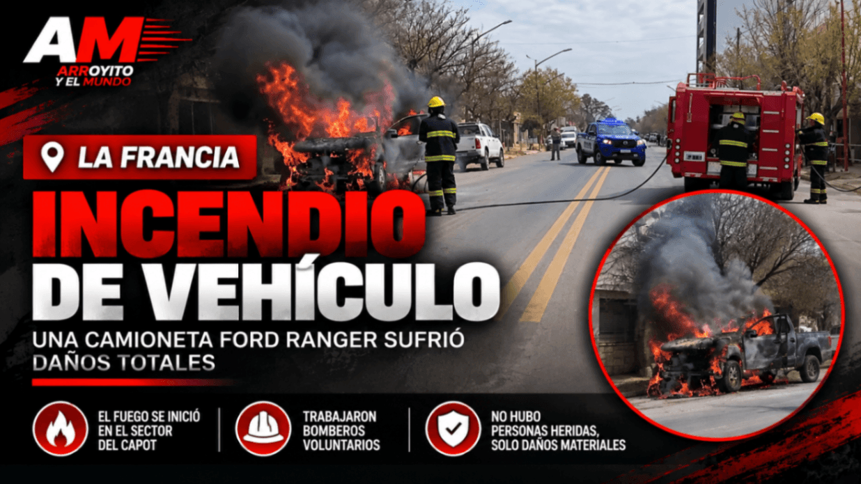 Se incendió una Ford Ranger en La Francia y sufrió daños totales