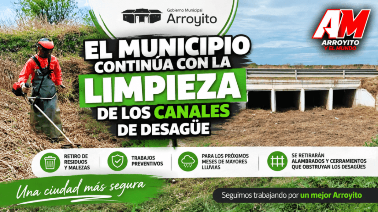 El Municipio continúa con la limpieza de canales de desagüe en Arroyito